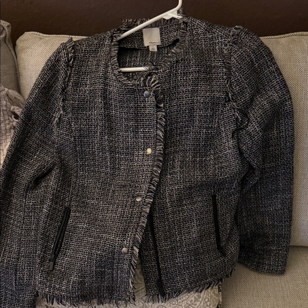 Halogen Black and Gray Woven Fringe Open-Front Jacket - Picture 1 of 3